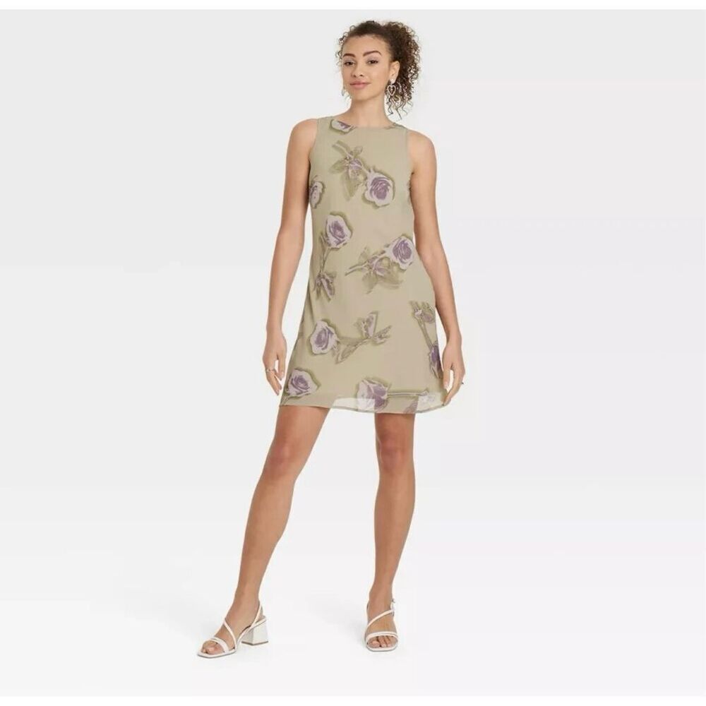 Wild Fable Sage Green Floral Sleeveless Dress Size XL New